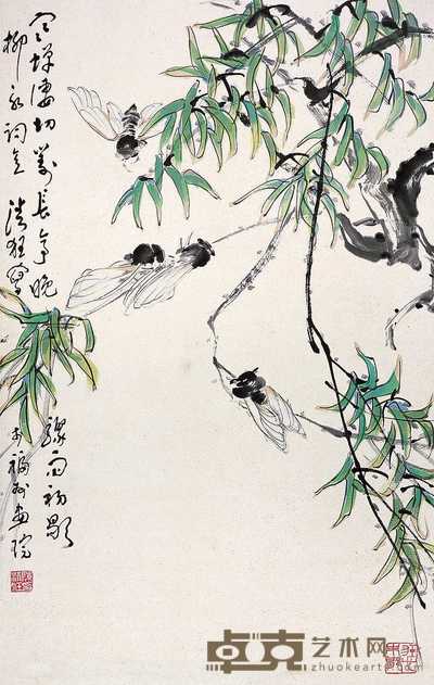 陈清狂 暮柳寒蝉 镜心 82×50cm